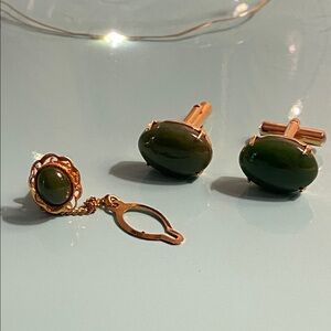 Genuine Jade Cufflinks & Tie Tack